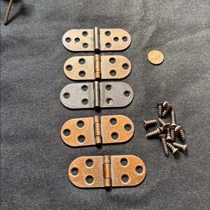Antique Copper Metal Hinges with Screws - Five Hinges, Three with Screws